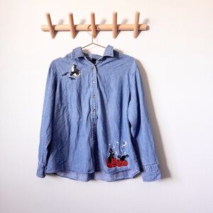 Halloween Embroidered Denim Shirt